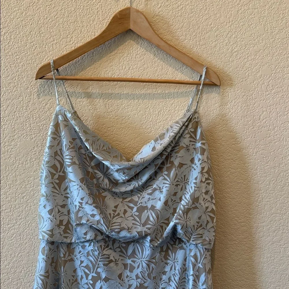 Anthropologie Jenny Yoo Dahlia Dress Elegant Lace Maxi Dress in Silver-Taupe